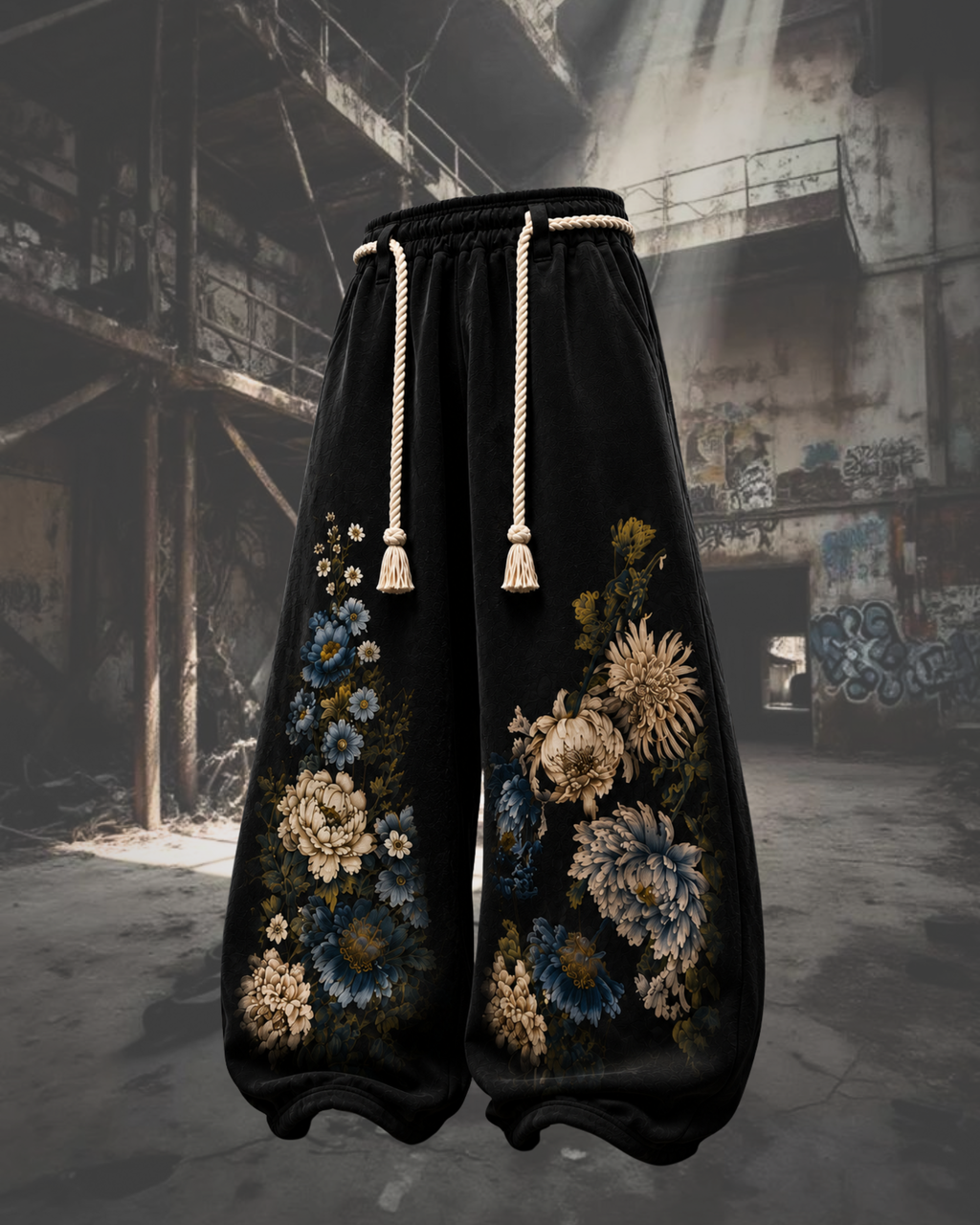 Midnight Bloom Wide-Leg Joggers