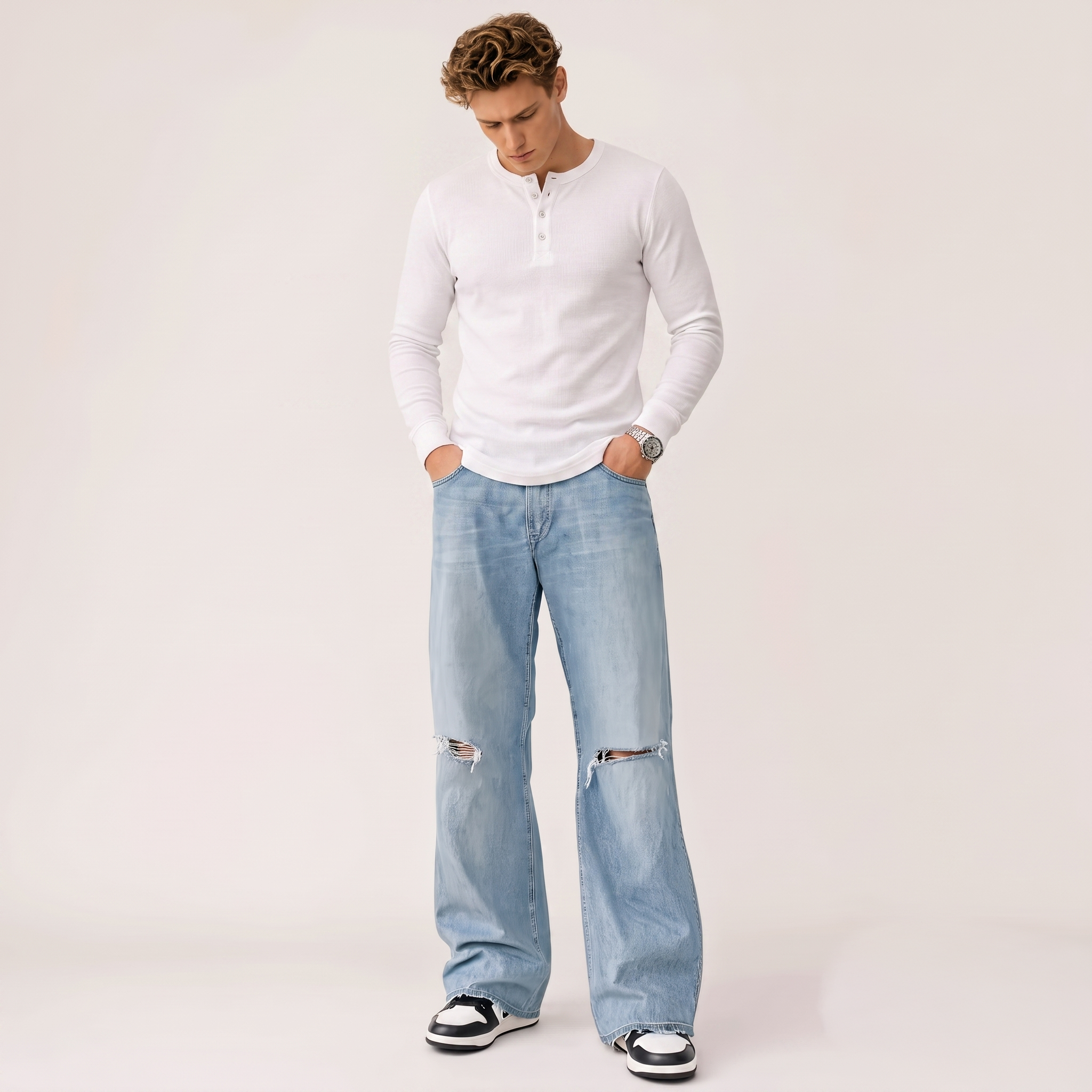 White Henley Tee